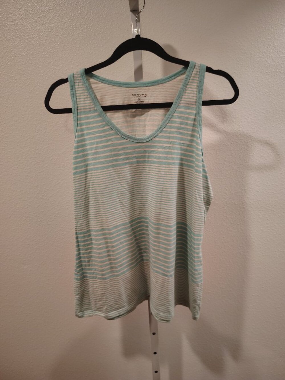 Sonoma Women's Tank Top Size Medium Stripes Striped Sleeveless Cotton Aqua